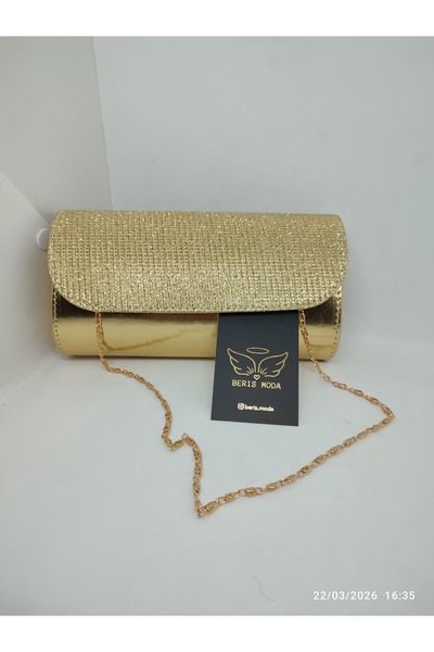 beris moda Kadın Göz Alıcı Parlak Simli Abiye Çanta 10x20cm
