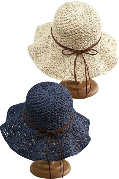 Mood Agenda Women's Summer Straw Hat Knitted Patterned Wide Brim Bohemian Bea...