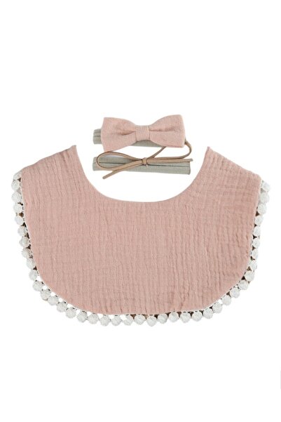 Bambimici -Sophia Set of Baby Bib and Ribbon Headband - Nude