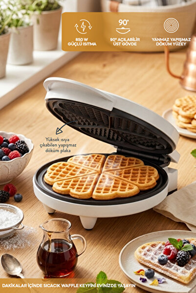 Sinbo SSM-2595 Waffle Makinesi 850W | 182 mm Yapışmaz Döküm Plaka Beyaz | 5 D...