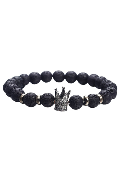 EFAYN.RO Bratara barbateasca fashion king din roca vulcanica neagra, cu bijut...