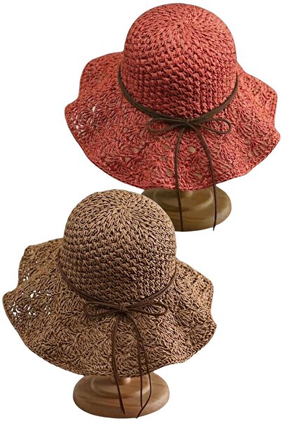 Mood Agenda Ženski letnji slamnati šešir sa pletenim uzorkom i širokim obodom...