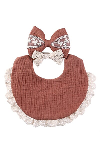 Bambimici طقم عصابة رأس ومريلة للأطفال من كاميلا ريبونز - لون وردي قديم