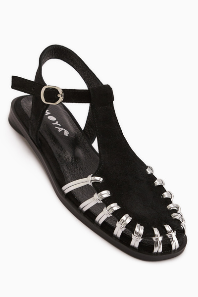 Limoya Γυναικεία σανδάλια Kiera από γνήσιο δέρμα μαύρο σουέντ με ζώνη