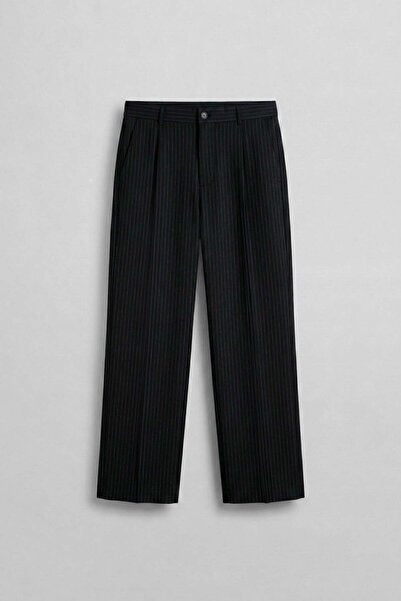 ablukaonline Ανδρικό παντελόνι κοστουμιού Premium Relaxed Fit με ρίγες, μαύρο