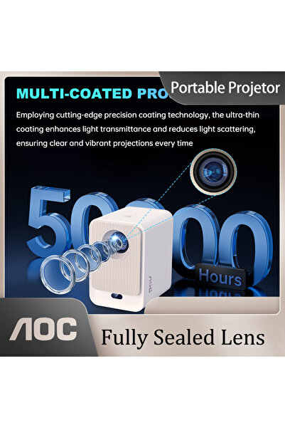 Aoc Dustproof Sealed Projector 9000L HighBright 1080P 4K AutoFocus 250" Wireless