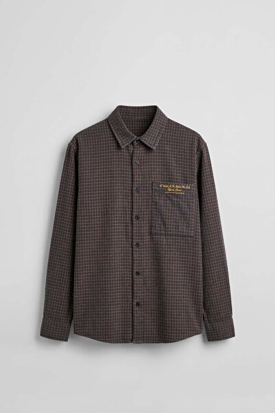 ablukaonline Men's Relaxed Vintage Washed Plaid Back Print Shirt Anthracite