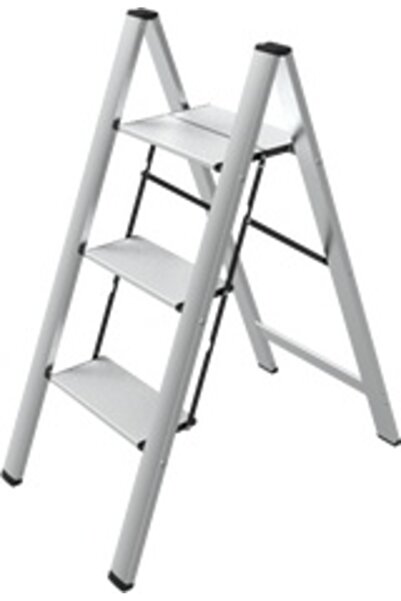 OEM 3-step folding ladder, aluminum, silver, 44.5 x 65.2 x 88.8 cm