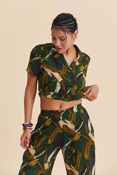 Los banditos Μπλούζα με γιακά πουκάμισου και κοντό μανίκι σε μποέμ στυλ