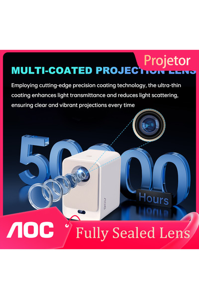 Aoc Dustproof Sealed Projector 9000L HighBright 1080P 4K AutoFocus 250" Portable