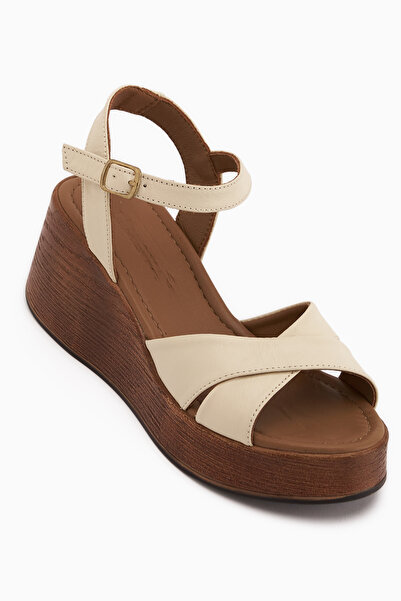 Limoya صندل نسائي من نوريا مصنوع من الجلد الطبيعي باللون البيج مع حزام متقاطع...