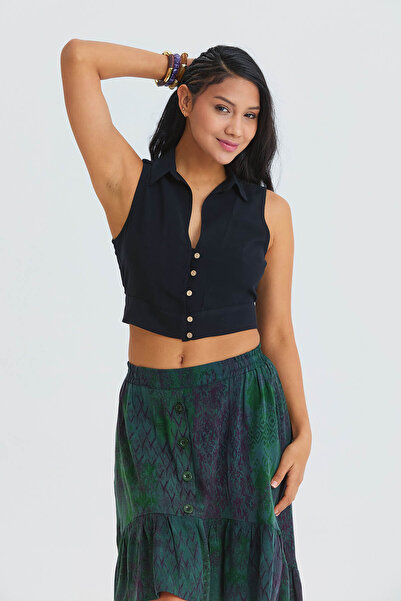 Los banditos Bluză crop cu detaliu cu nasturi cu guler de cămașă