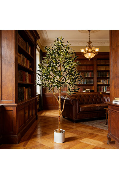 BESTONE شجرة زيتون اصطناعية للزينة، مع وعاء بيج مدمج، خضراء لا تحتاج للصيانة