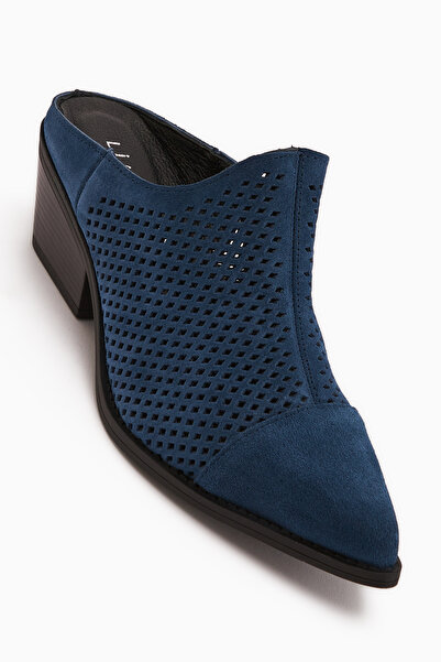 Limoya Lamai Genuine Leather Blue Closed-Front Heeled Women's Slippers