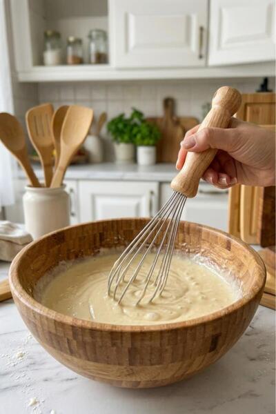 Atbyhome مضرب بيض من الفولاذ المقاوم للصدأ بمقبض خشبي - مضرب بيض وكيك 30 سم