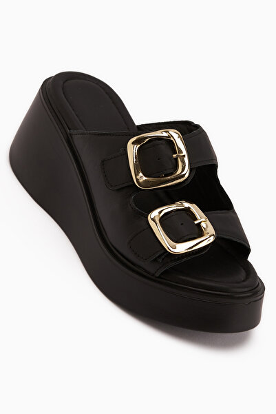 Limoya Papuci de damă Luna din piele naturală, negri, cu toc platformă și ban...