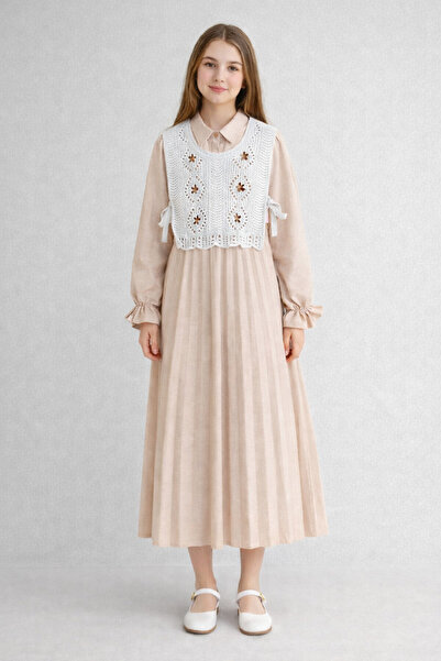 Tivido gırls Ti̇vi̇do 114903-26 Girl's Knitwear Vest Detailed Long Dress Plea...