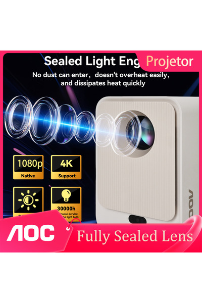 Aoc Intl Brand Sealed Lens Projector 9000L 1080P 4K AutoFocus 250" Wireless PC