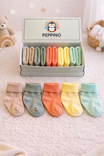 Peppino Organik Pamuk Unisex 5'li Kutulu Premium Yeni Doğan Bebek Çorabı
