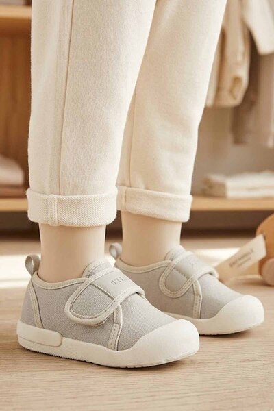 Vicco Унисекс бежови платнени детски обувки - с велкро закопчаване, с мека по...