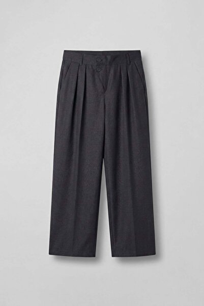 ablukaonline Men's Baggy Fit Asymmetrical Pleated Tencel Trousers Smoked
