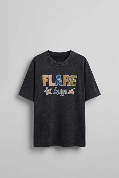 ablukaonline Ανδρικό T-Shirt Oversize με Κέντημα Patchwork Μαύρο