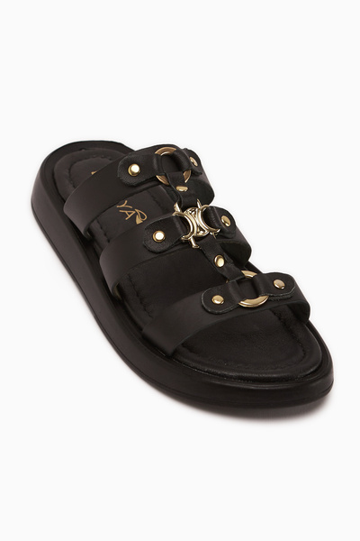 Limoya Papuci de damă Blenda din piele naturală cu cataramă neagră