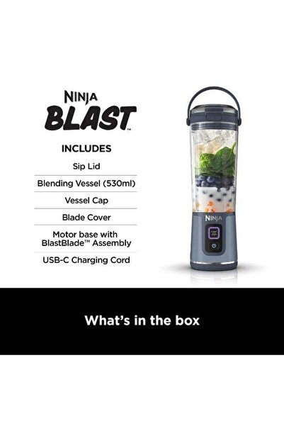 NINJA خلاط بلاست كورلد لاسلكي، قابل لإعادة الشحن، مانع للتسرب، 7.4 فولت