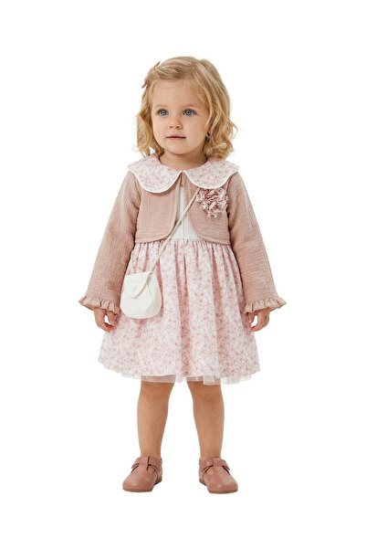 The-kid.co طقم فستان للفتيات من ثلاث قطع رويال بلوسوم - لون بودرة