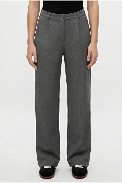 Ritnice Women's Cedric Polyviscon Buttoned Anthracite Woven Trousers with Ela...