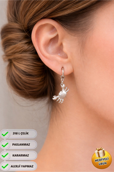 Piercing Market Steel & Silver Steel Special Design Dangle Gift Crab Earrings...
