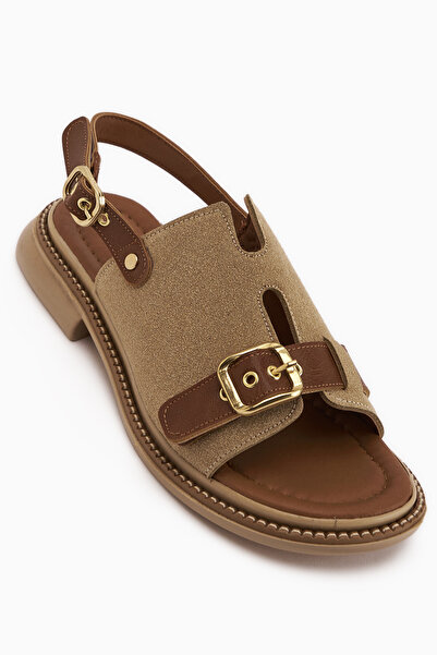 Limoya Γυναικεία σανδάλια Neveen Beige Suede με αγκράφα