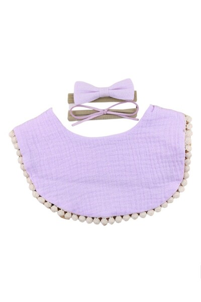 Bambimici -Sophia Set of Baby Bib and Ribbon Headband - Lavander