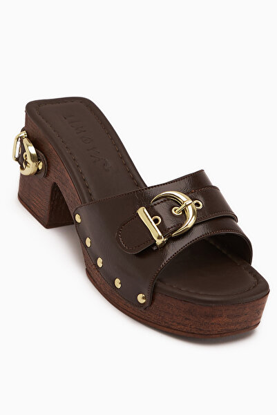 Limoya Papuci de damă cu toc platformă și curea maro Edita