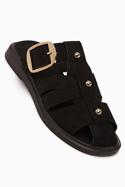 Limoya شبشب نسائي من جويلا مصنوع من الجلد السويدي الأسود مع مشبك