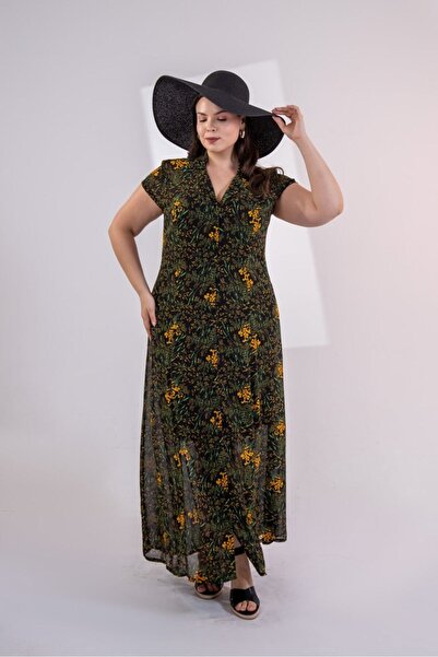 Roxxlen Rochie lungă Alina pentru femei, mărime mare, galbenă