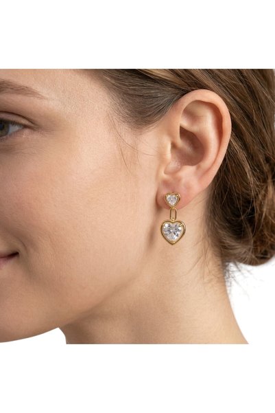 staınless steel Non-Tarnish Steel Stone Heart Dangle Earrings Gold Color Elegant Women's Earrings