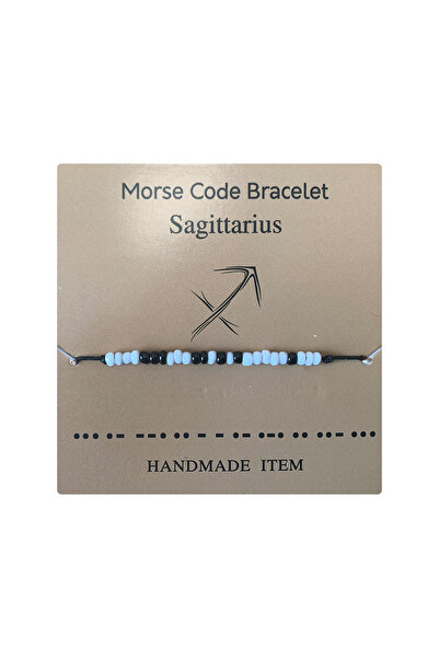 EFAYN.RO Bratara cu cod morse zodiac sagetator, argintiu, creata manual, neag...