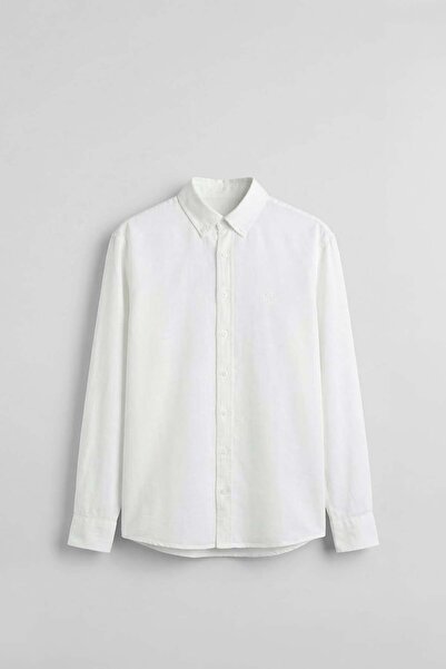 ablukaonline Чоловіча вільна мінімалістична сорочка з вишивкою, біла