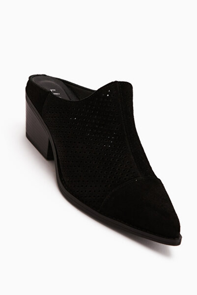 Limoya Lamai Genuine Leather Black Closed-Front Heeled Women's Slippers