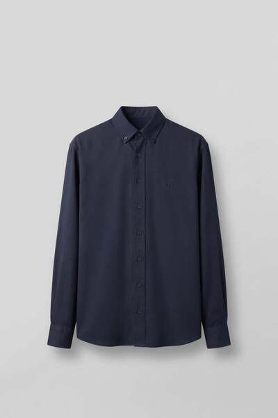 ablukaonline Чоловіча темно-синя вільна мінімалістична сорочка з вишивкою з т...