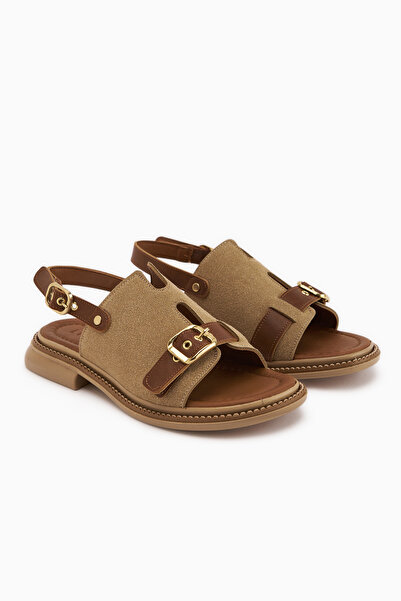 Limoya Neveen Beige Suede Buckle Women's Sandals