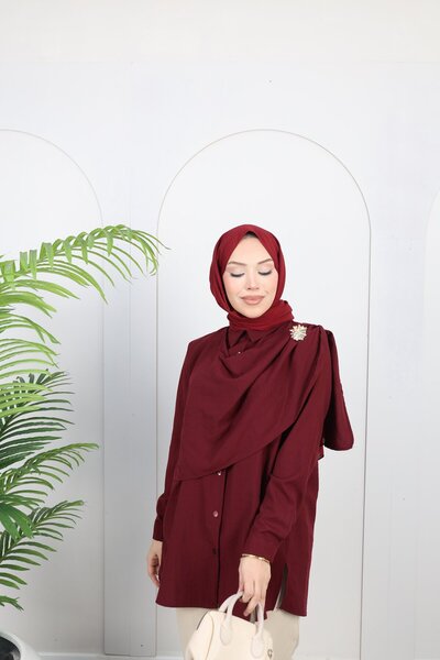 Nergis Neva Butik Modal Tunic with Shawl and Brooch