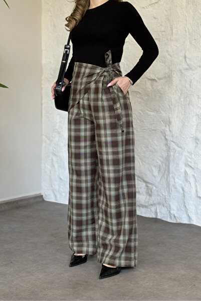 MOZENA Bel Foulard Tie Plaid Pattern Trousers