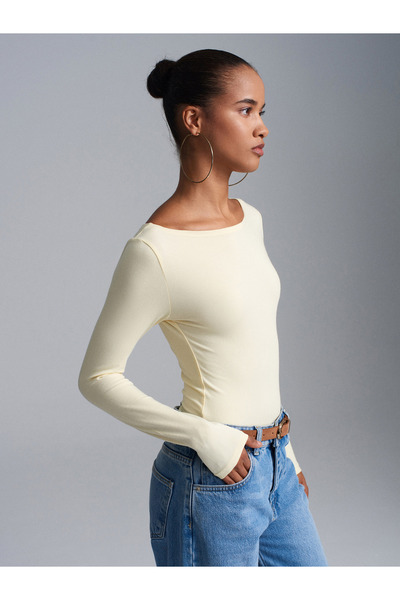 Dilvin 32549 بدلة بياقة قاربية - أصفر فاتح