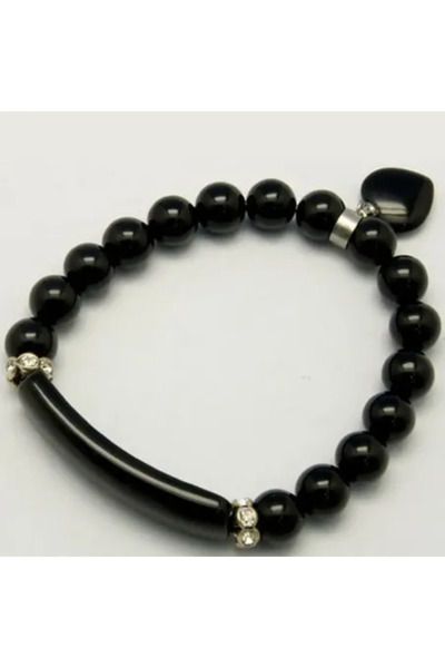 GemSale Brățară din Onix Negru cu Inimă, 8 mm