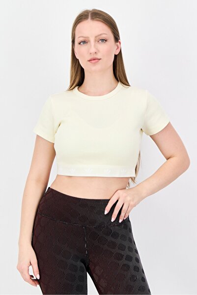 adidas Women Sportswear Fit Short Sleeve Training Top, Cream
