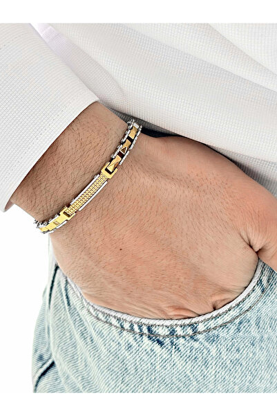 FERRO سوار رجالي من الفولاذ الأصفر والفضي FRJ10147A-D مع عبوة هدايا بضمان لمد...