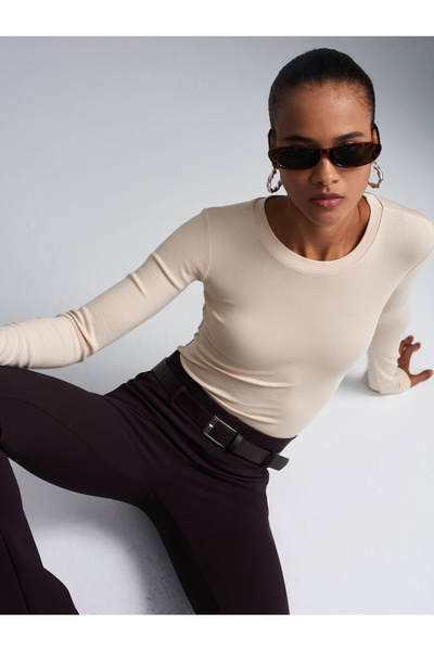 Dilvin 32695 Long Sleeve Bodysuit-Stone