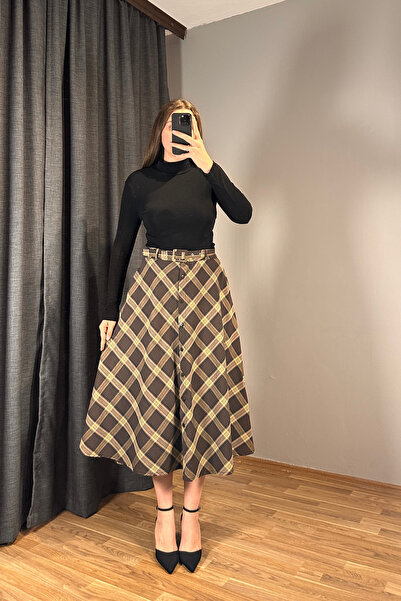 Sorridi Plaid Patterned Belted Buttoned Skirt